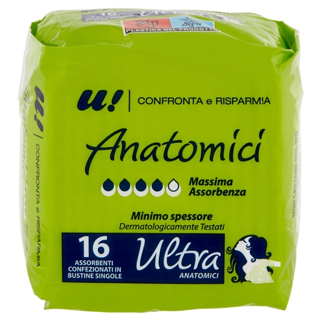 16 Assorbenti Ultra Anatomici U! Confronta e Risparmia